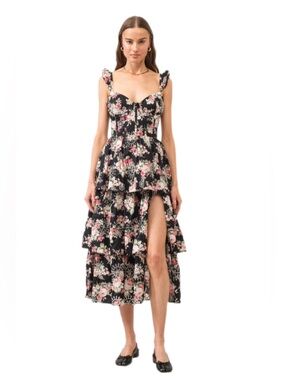 Sofie the Label Corset Tiered Ruffle Midi black floral garden party size S